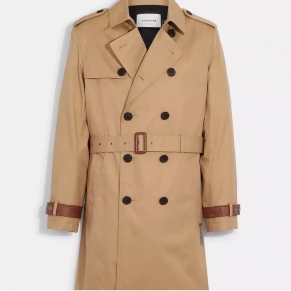 NWT Coach Core Trench Coat in Khaki with Genuine Leather Details